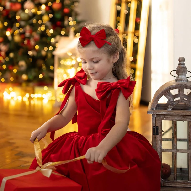 ONENINEDREAM Christmas Baby Bows Handmade Velvet Headbands Tied Bow Elastic Nylon Hair Accessories for Baby Girls Newborn Infant 2 Pcs Christmas Gift Red Green - Image 3